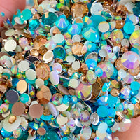 2-6mm Mixed Dark Aqua, White, Rose Gold Jelly Round Flat Back Loose Rhinestones #37 - 5000pcs