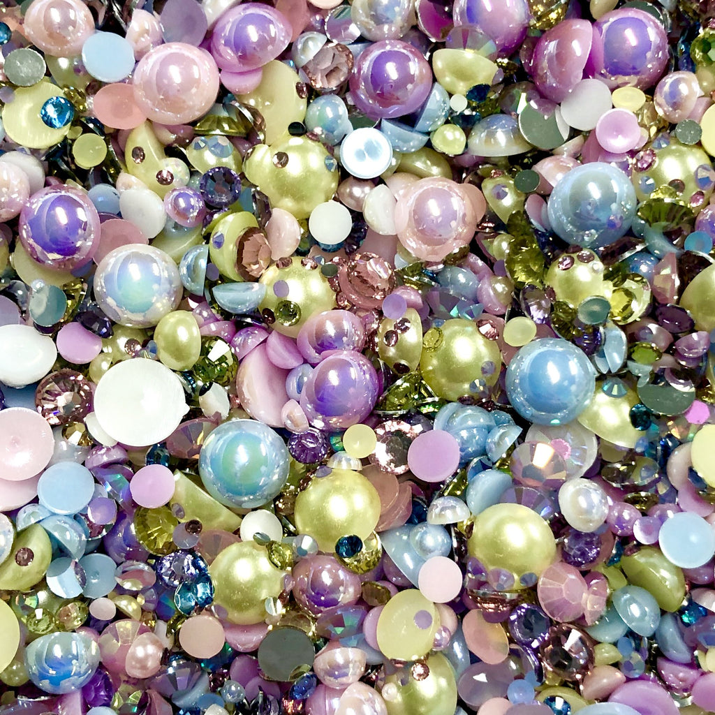 2-10mm Mixed Pearls and Rhinestones Resin Round Flat Back Loose Pearls #33 - 2000pcs