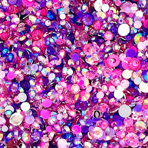 2-6mm Mixed Pink, Purple AB Jelly Transparent Round Flat Back Loose Rhinestones #50 - 5000pcs
