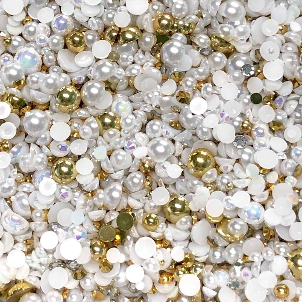2-10mm Mixed Pearls and Rhinestones Resin Round Flat Back Loose Pearls #40 - 2000pcs