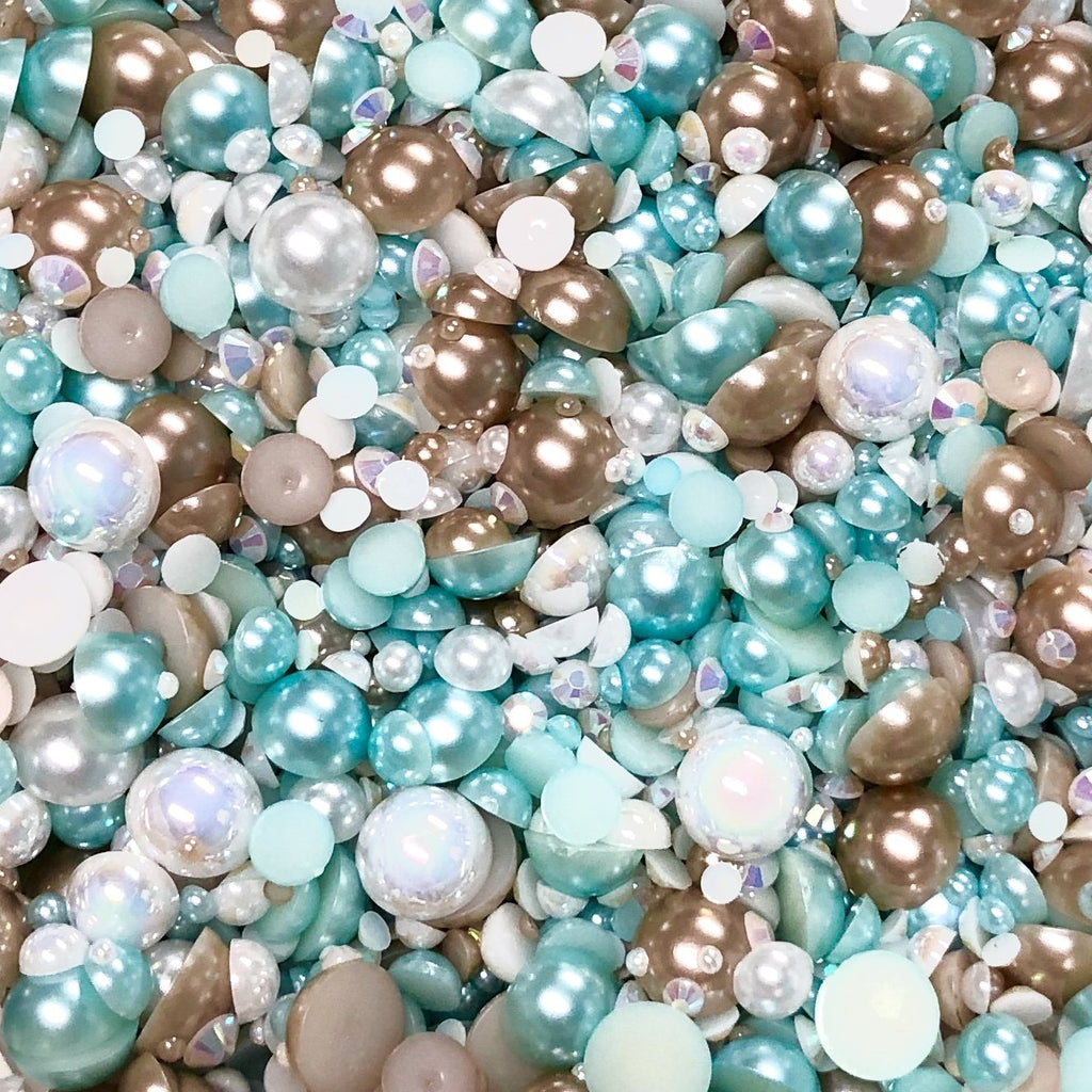 2-10mm Mixed Pearls and Rhinestones Resin Round Flat Back Loose Pearls #43 - 2000pcs