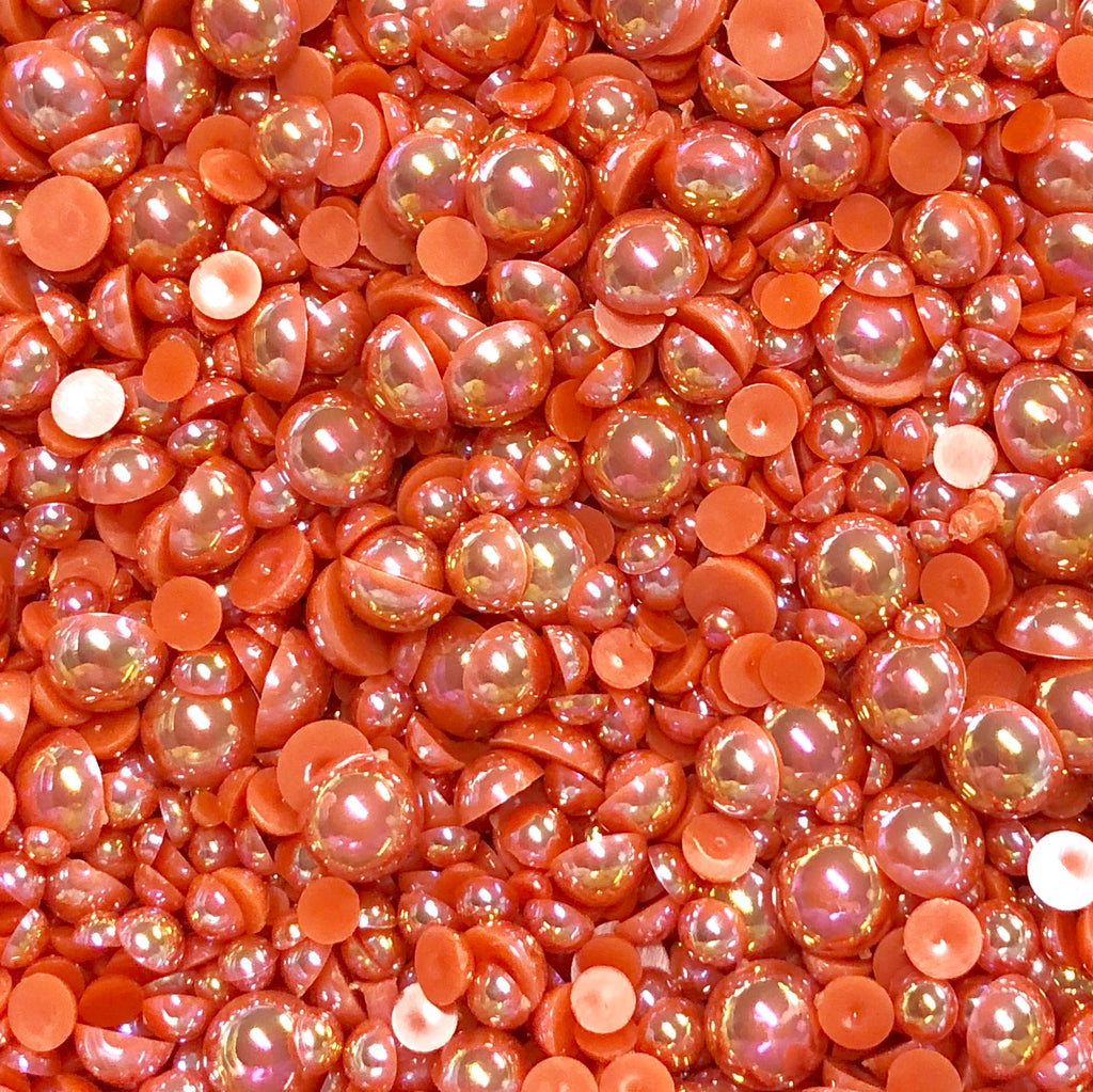 2-10mm Coral AB Resin Round Flat Back Loose Pearls - 1000pcs