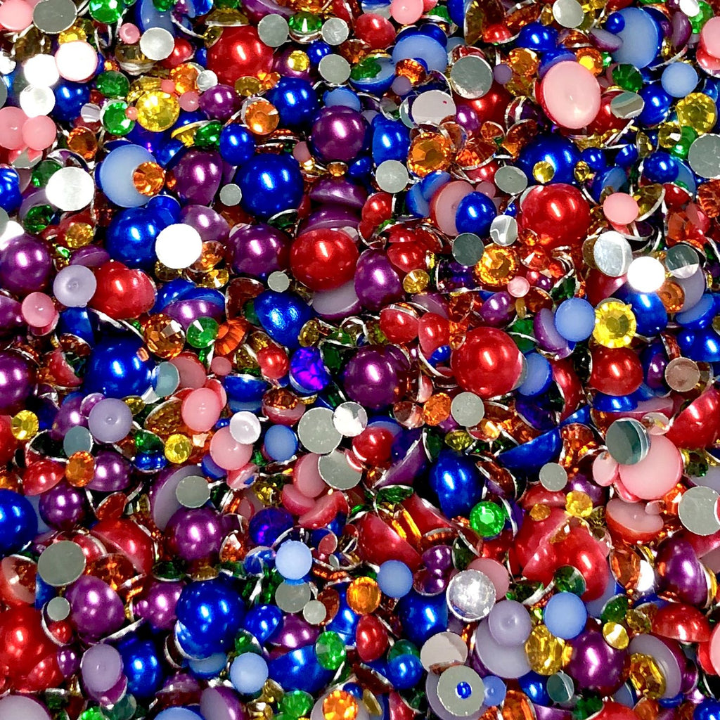 2-10mm Mixed Pearls and Rhinestones Resin Round Flat Back Loose Pearls #47 - 2000pcs