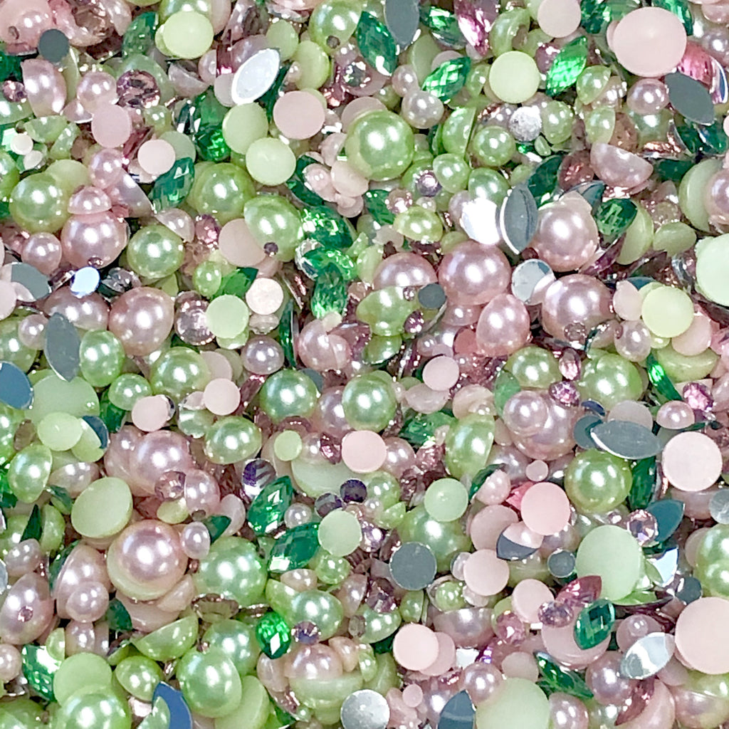 2-10mm Mixed Pearls and Rhinestones Resin Round Flat Back Loose Pearls #49 - 2000pcs