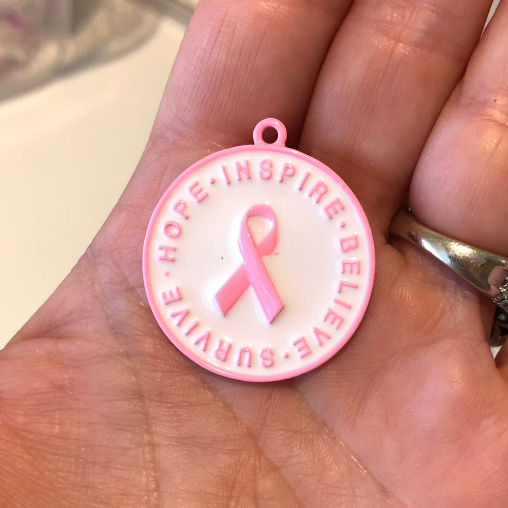 CLEARANCE - Alloy Charm Breast Cancer Awareness - Pink White Hope Inspire