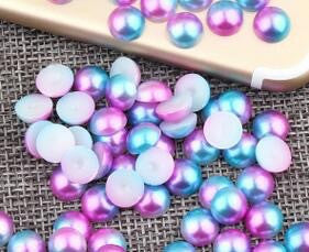 6mm Purple and Blue Ombre Mermaid Gradient Resin Round Flat Back Loose Pearls - 1000pcs