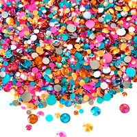 2-6mm Mixed Hot Pink, Orange, Teal Resin Jelly Round Flat Back Loose Rhinestones #21 - 5000pcs