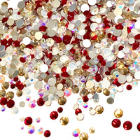 SS6-SS20/2-6mm Red Siam, Gold, Champagne, White Opal Glass Round Flat Back Rhinestones Mixed Set #10 - 1000pcs