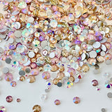 SS6-SS20/2-5mm Pink AB, Gold Champagne, Clear AB Transparent Glass Round Flat Back Rhinestones Mixed Set #2 - 1000pcs