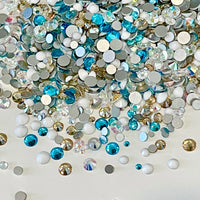 SS6-SS20/2-5mm Aqua, Gold Champagne, White, AB Glass Round Flat Back Rhinestones Mixed Set #1 - 1000pcs