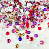 SS6-SS20/2-5mm Valentine Fuchsia, Siam, Purple, Gold Glass Round Flat Back Rhinestones Mixed Set #9 - 1000pcs