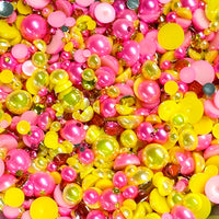 2-10mm Mixed Pearls & Rhinestones Lemonade Round Flat Back Loose Pearls #127 - 2000pcs