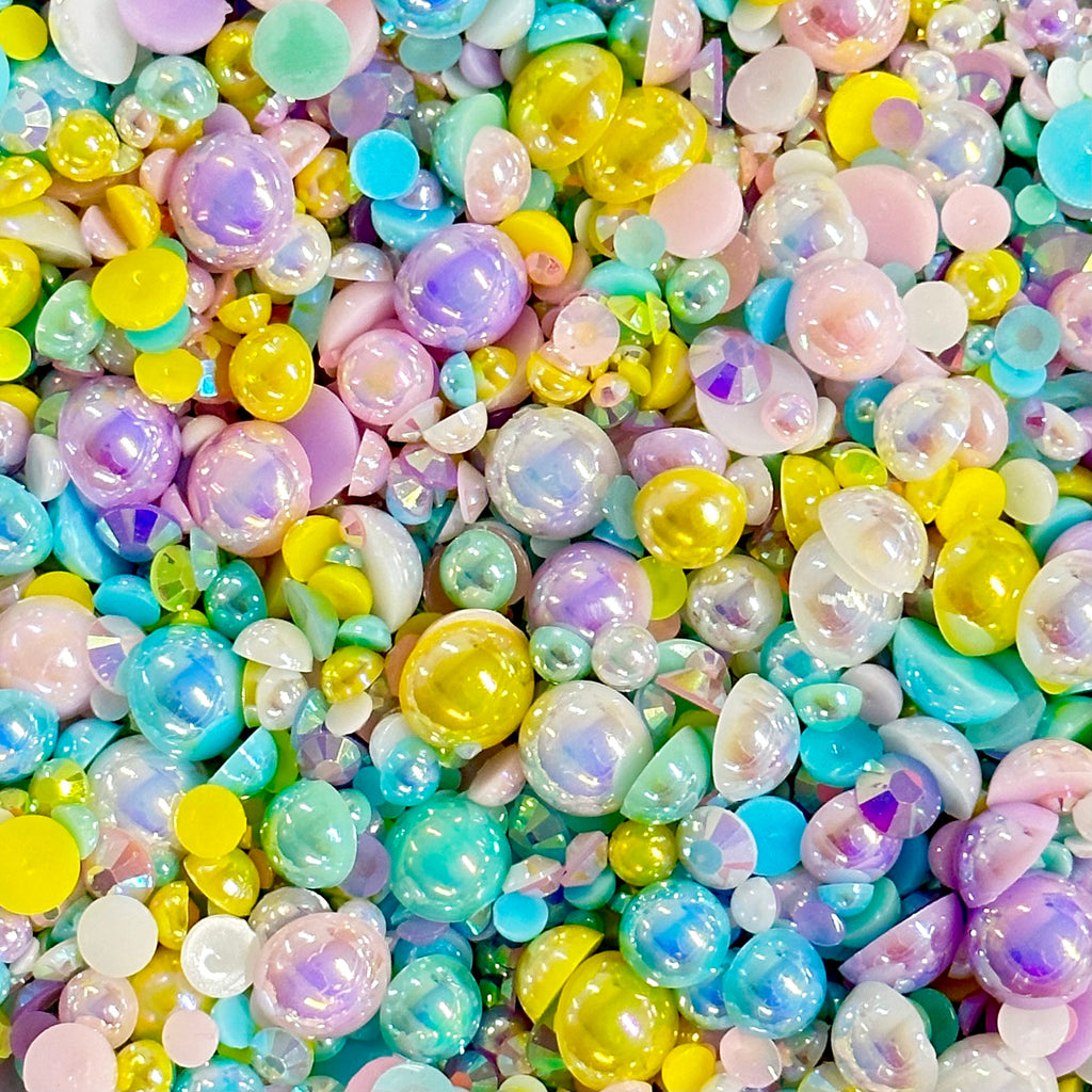 2-10mm Easter 2023 Mixed Pearls & Rhinestones Round Flat Back Loose Pearls #129 - 2000pcs