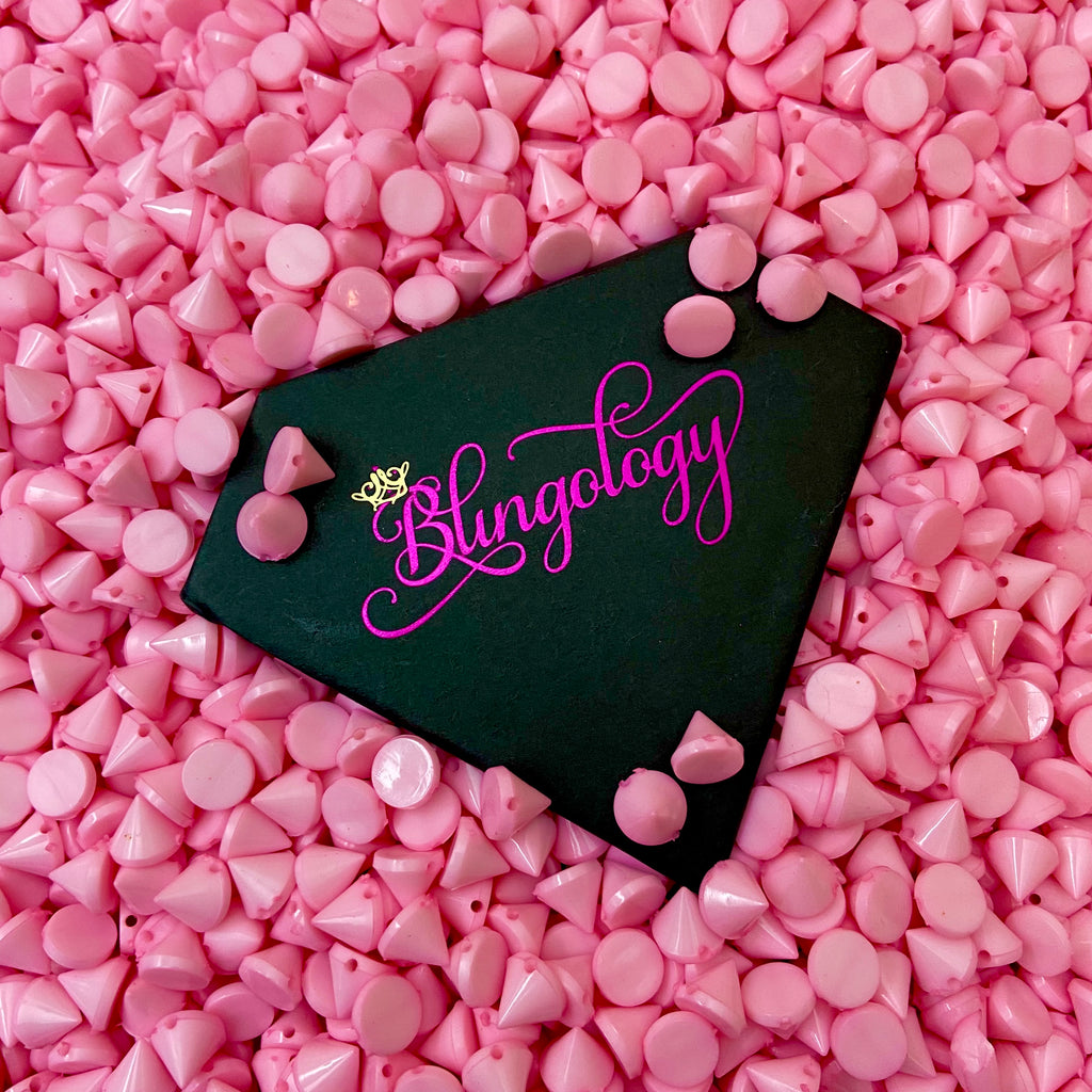 Live: $1 Pack - 100 Piece (10 x 10mm) Light Pink Plastic Cone Shape Stud Spike Beads Rock Punk DIY Phone Decoration
