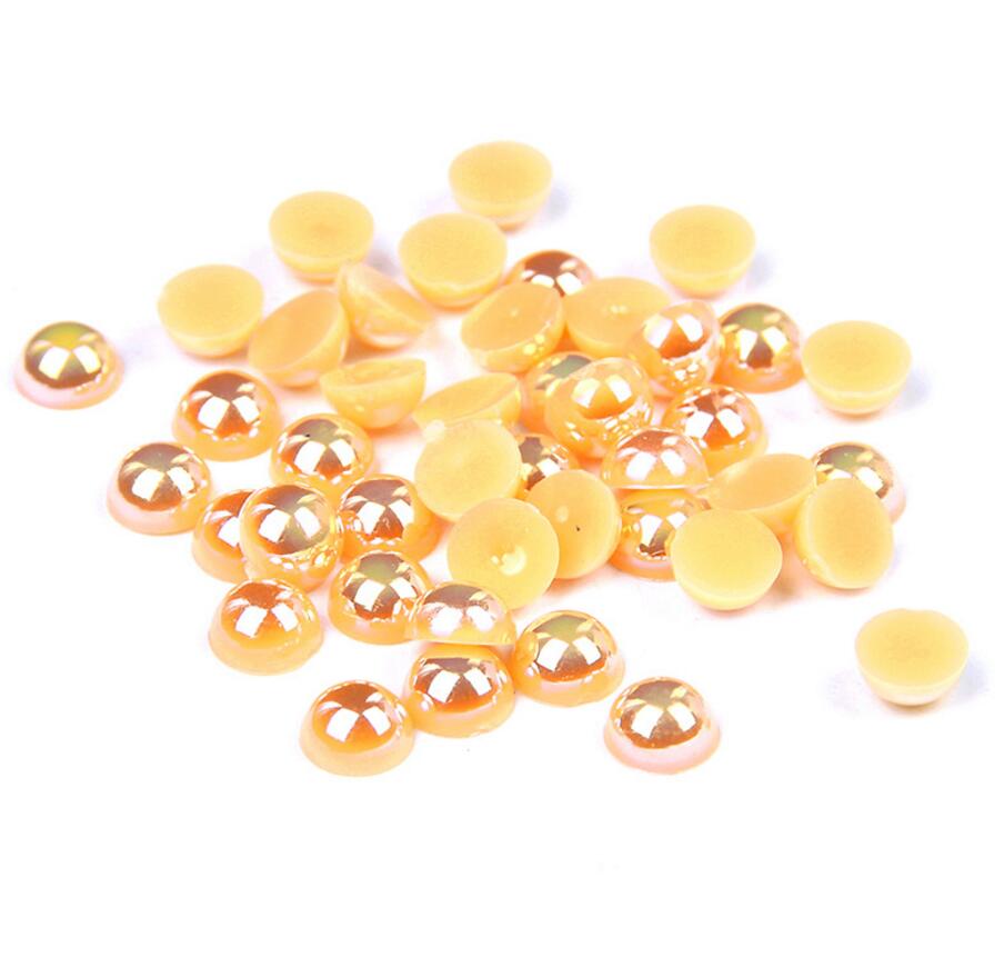 8mm Light Orange AB Resin Round Flat Back Loose Pearls - 500pcs