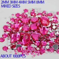1,000pcs Dark Pink Rose Mixed Shape Flatback Acrylic Rhinestones - Decoden, DIY Phone Case, Crystals, Nail Art - TheDecoKraft