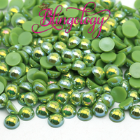2-10mm Olive Green AB Resin Round Flat Back Loose Pearls - 1000pcs