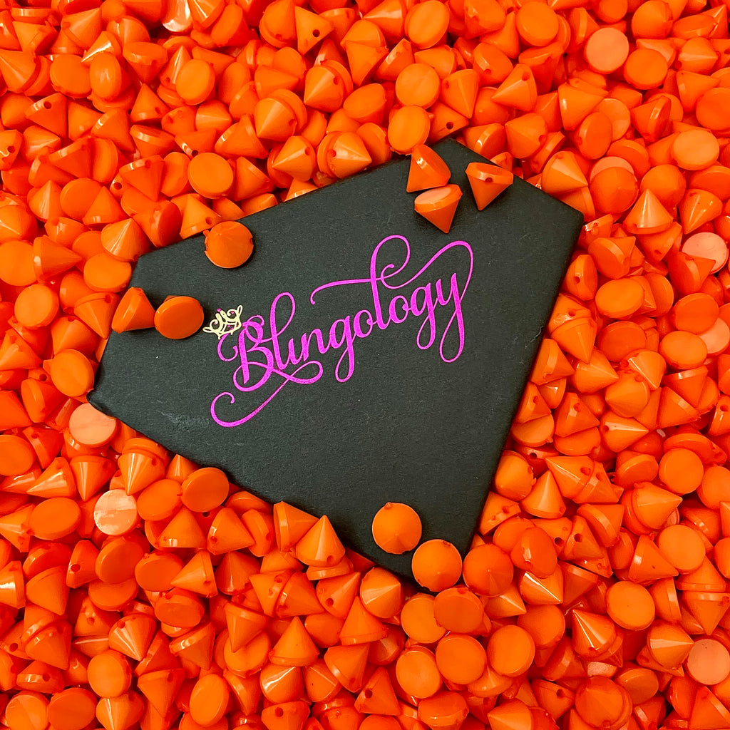 Live: $1 Pack - 100 Piece (10 x 10mm) Orange Plastic Cone Shape Stud Spike Beads Rock Punk DIY Phone Decoration