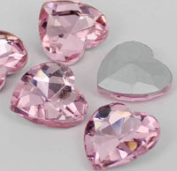 14mm Light Pink Glass Heart Pointback Chatons Rhinestones - 10pcs