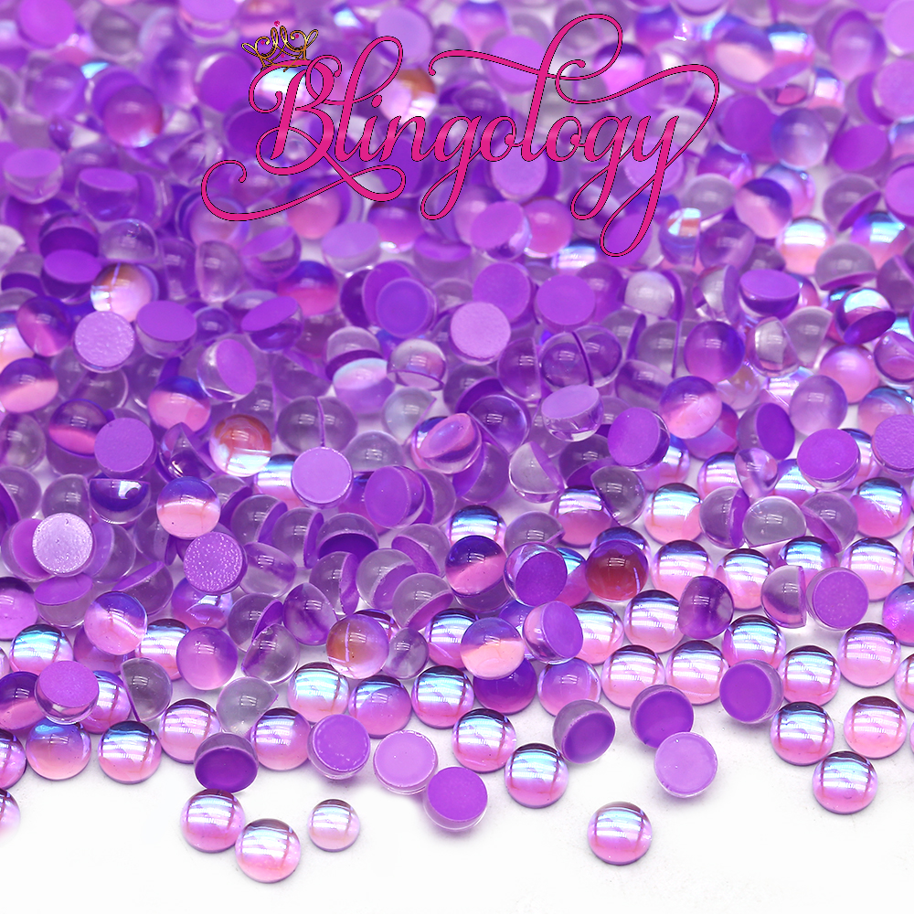 Purple Mermaid Tears Bubble Glass Round Flat Back Loose Rhinestones