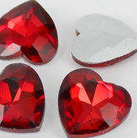 14mm Ruby Red Glass Heart Pointback Chatons Rhinestones - 10pcs