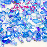 Mixed Shape Resin Rhinestones Sapphire AB Blue Transparent Rhinestones, Heart, Round, Star, Moon, Diamond Flat Back Loose Rhinestones - 500pcs