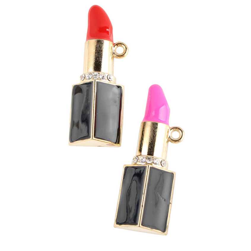 1 Piece Lipstick Makeup Rhinestone Gold Decoden Alloy Bling Cabochon DIY Phone Case Charm Accessories