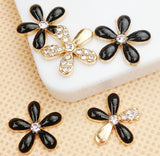 Set of 5 Black & Gold Rhinestone Flowers Bling Alloy Cabochons Flatback Cell Phone Charms