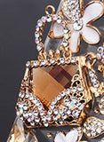 Cognac Handbag with Charm Gold Rhinestones Bling Cabochon Alloy Metal Decoden