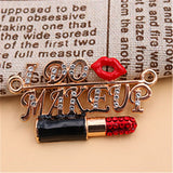 "I Do Makeup" Red Lipstick Rhinestones Bling Cabochon Alloy Metal Decoden