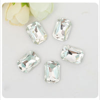 10x14mm Clear Glass Emerald Pointback Chatons Rhinestones - 10pcs