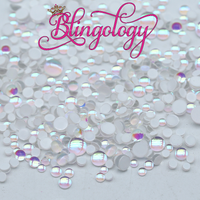 White Mermaid Tears Bubble Glass Round Flat Back Loose Rhinestones