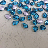 10x14mm Aqua Glass Teardrop Pointback Chatons Rhinestones - 10pcs