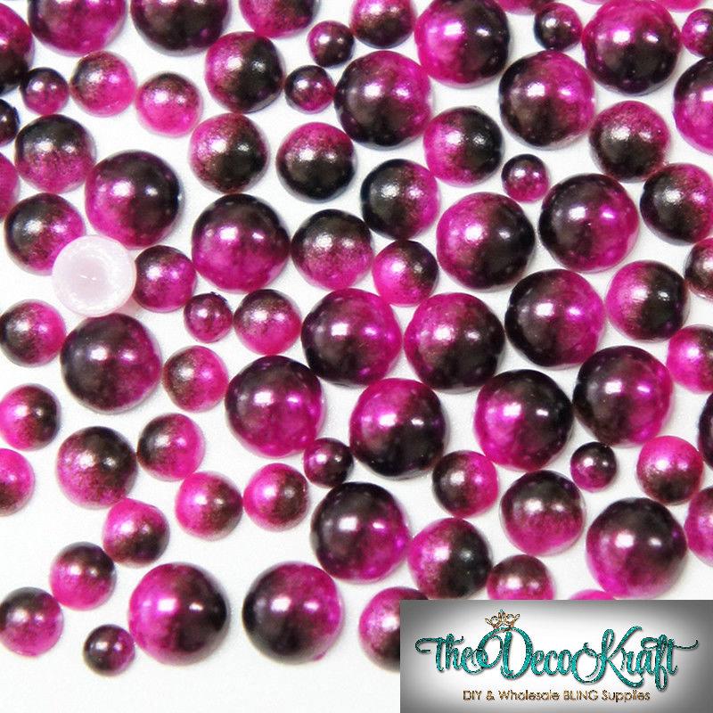 4mm Fuchsia and Dark Coffee Ombre Mermaid Gradient Resin Round Flat Back Loose Pearls