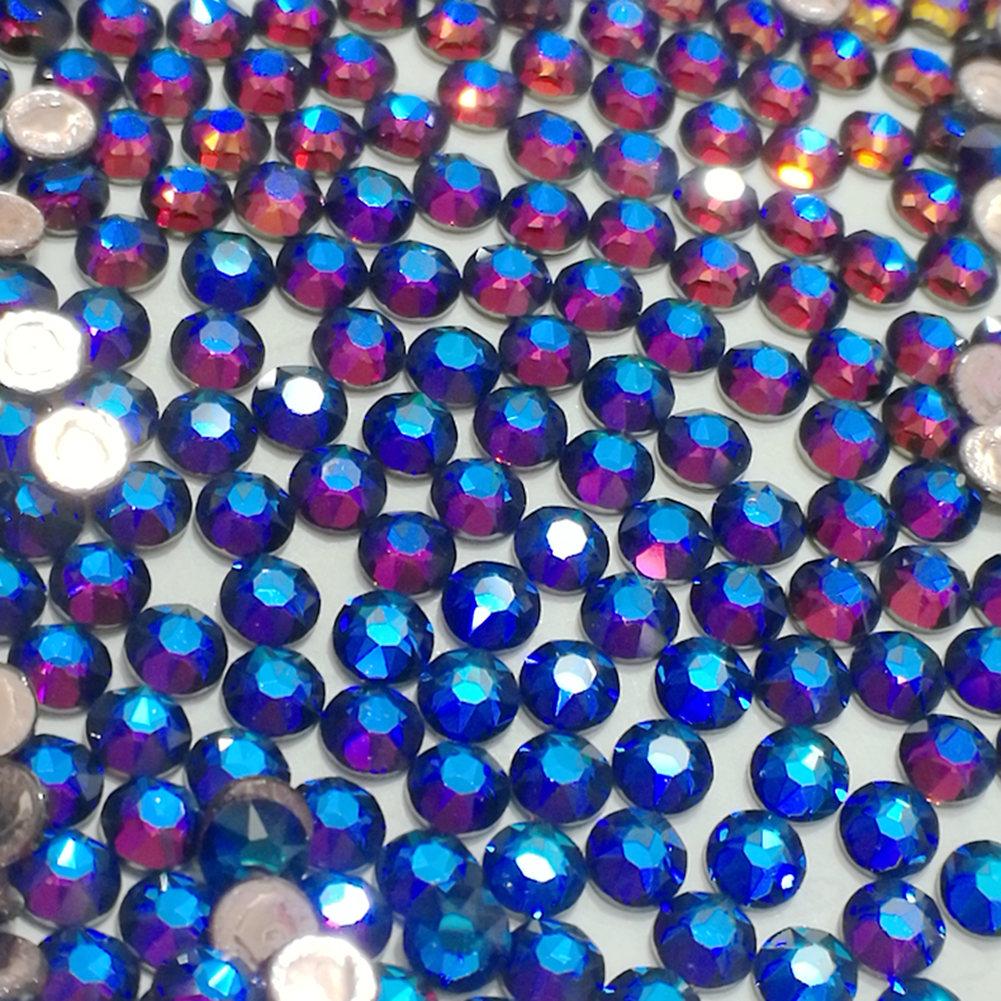 SS16/4mm Blue Rainbow Glass Round Flat Back Loose Rhinestones - 1440pcs