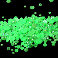 8mm Bright Green AB Resin Round Flat Back Loose Pearls - 500pcs