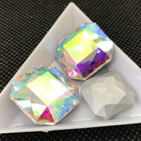 16mm Clear AB Glass Square Pointback Chatons Rhinestones - 10pcs