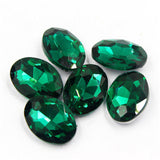 13x18mm Emerald Green Glass Oval Pointback Chatons Rhinestones - 10pcs