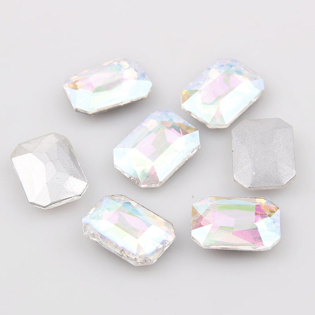 18x25mm Clear AB Glass Emerald Pointback Chatons Rhinestones - 5pcs