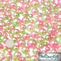 3-10mm Pink and Green Ombre Mermaid Gradient Resin Round Flat Back Loose Pearls - 1000pcs