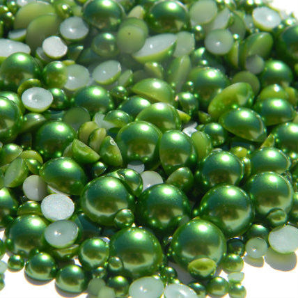 2-10mm Mixed Dark Green Flatback Half Round Pearls - 30 grams / 500 pieces - Loose, Bling, Nail Art, Decoden TDK-P072 - TheDecoKraft