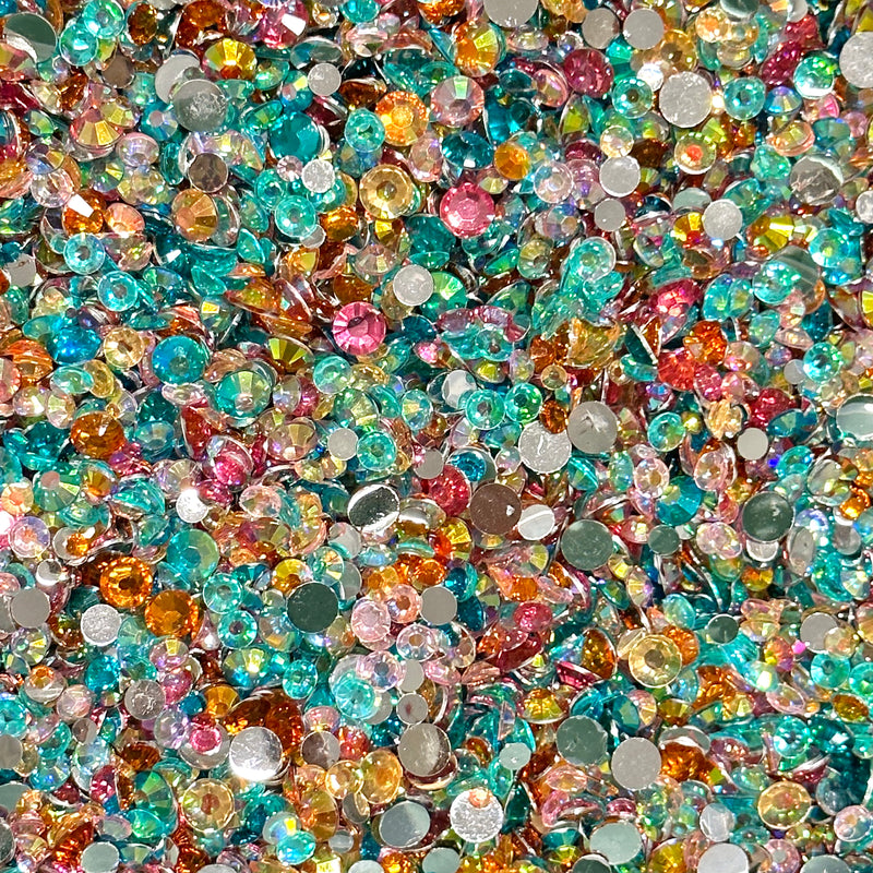 2-6mm Mixed Aqua, Clear AB, Orange, Pink Jelly Round Flat Back