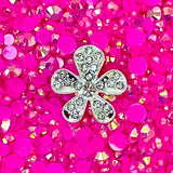 Silver & Crystal Flower Silver Pave Rhinestone Bling Cabochon Alloy Metal Decoden