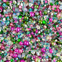 2-10mm Mixed Pearls & Rhinestones Round Flat Back Loose Pearls #130 - 2000pcs