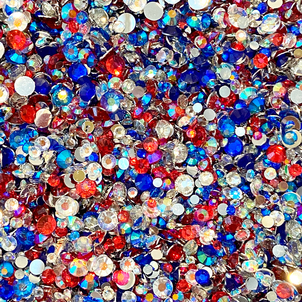 2-6mm Mixed USA Red, White, Blue, AB Resin Jelly Round Flat Back Loose Rhinestones #10 - 5000pcs