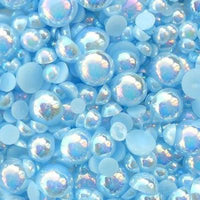 8mm Light Blue AB Resin Round Flat Back Loose Pearls