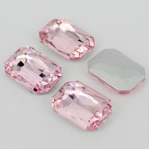 10x14mm Light Pink Glass Emerald Pointback Chatons Rhinestones - 10pcs