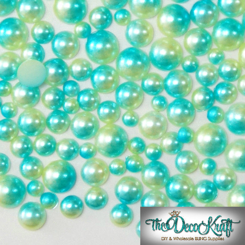 3mm Light Green and Aqua Ombre Mermaid Gradient Resin Round Flat Back Loose Pearls - 10000pcs