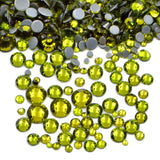 Mixed Olive Green Glass Round Flat Back Loose HOTFIX Rhinestones - 400pcs