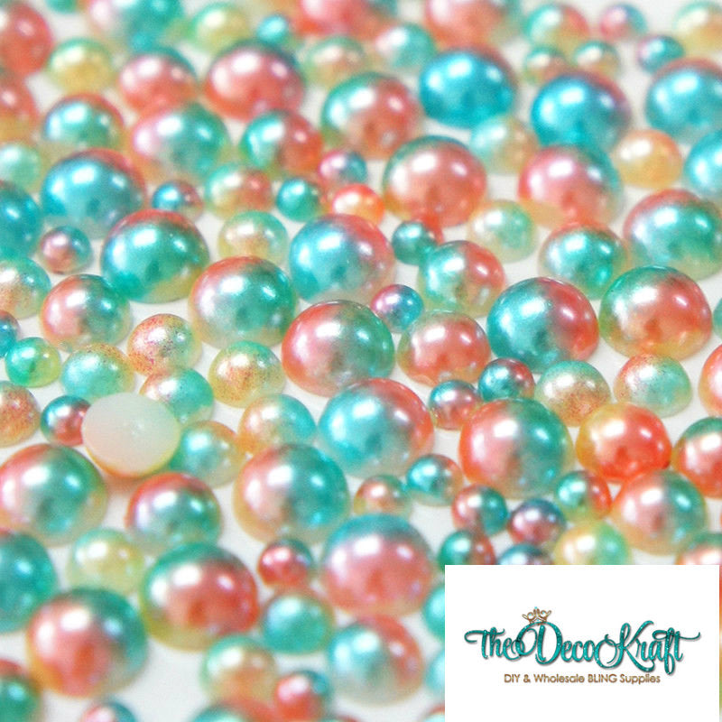 3mm Green and Tan Ombre Mermaid Gradient Resin Round Flat Back Loose Pearls - 5000pcs